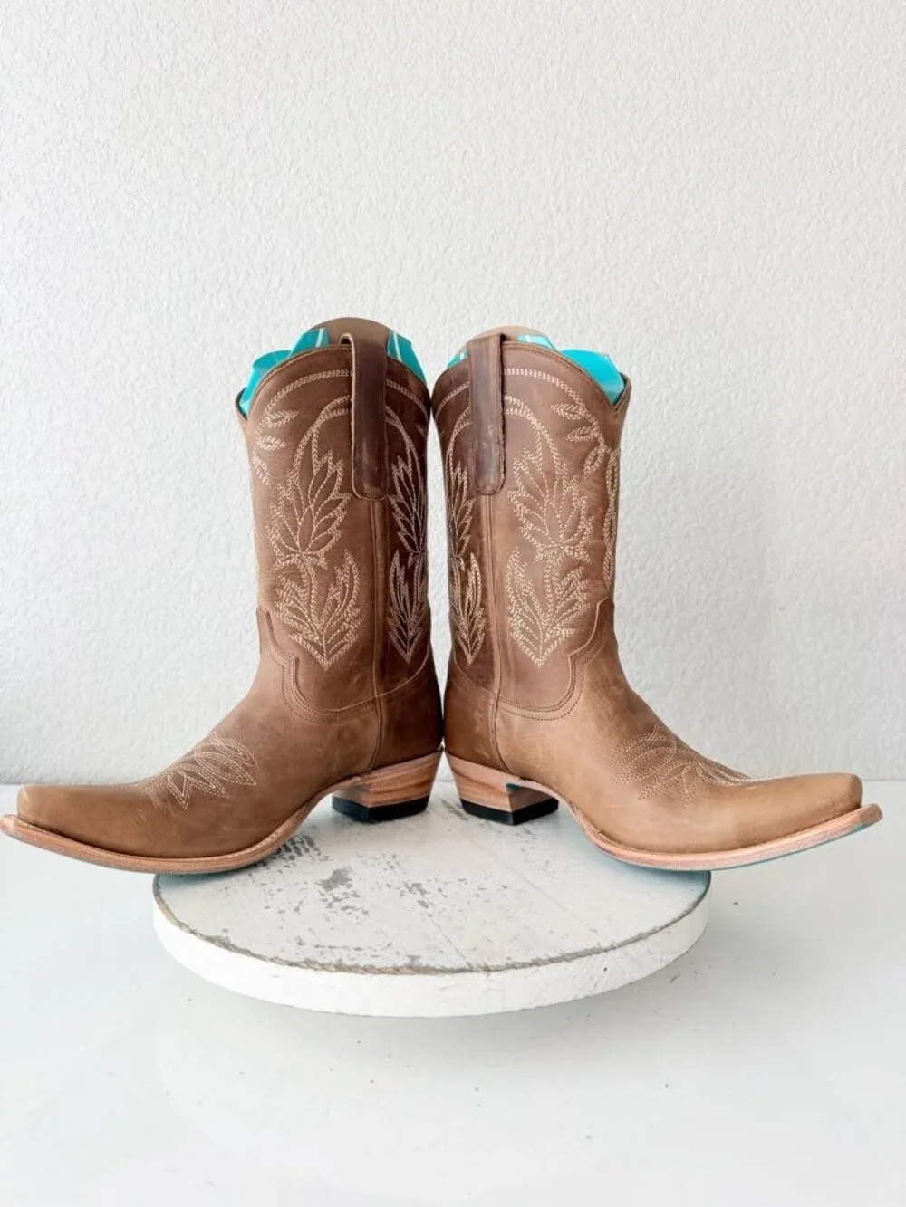 Lane SANDAGA Midi Brown Cowboy Boots Womens Size 8 Western Mid Calf Snip Toe